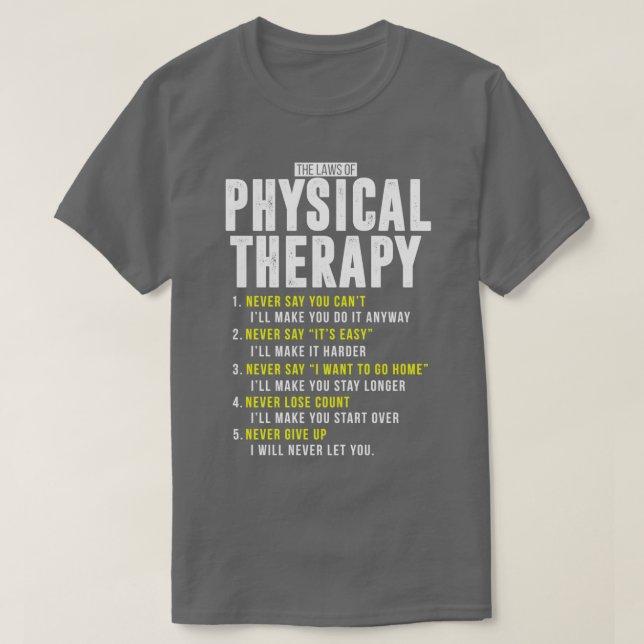 Camiseta Leis Bons De Terapia Física PT Mês DPT PTA Shi (Frente do Design)