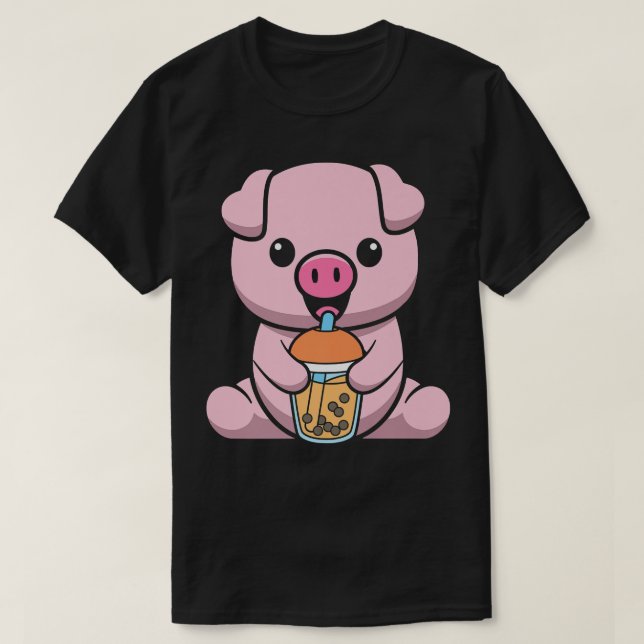 Camiseta Leite De Bolha Chá Porco Bebendo De Suíno Boba Mil (Frente do Design)