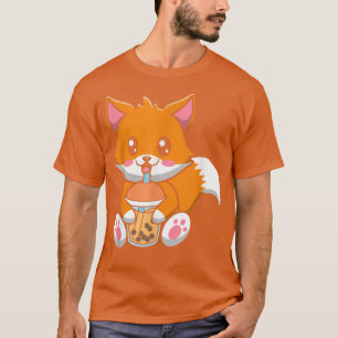 Camiseta Leite De Bolha Tea Fox Cuja Raposa Bebendo Boba Mi