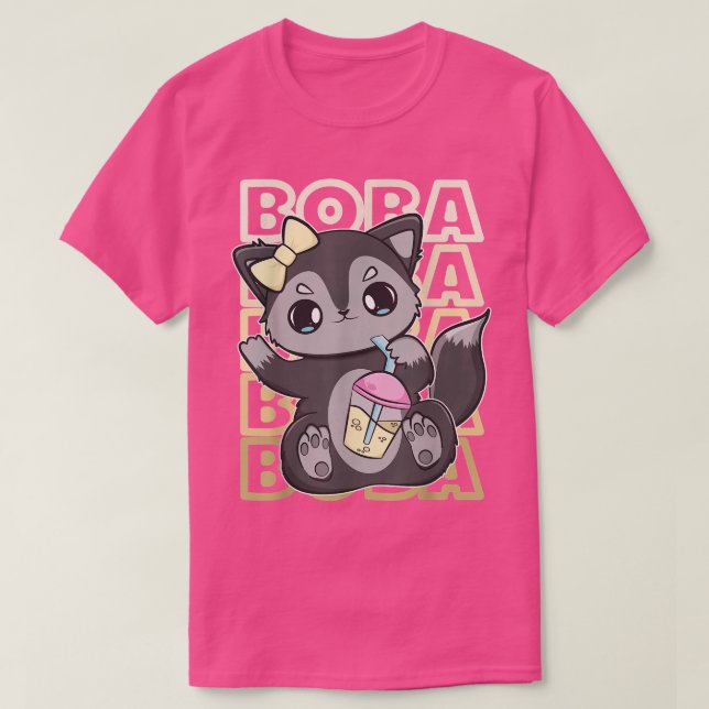 Camiseta Leite De Chá De Rapota Preta Cura Com Boba (Frente do Design)