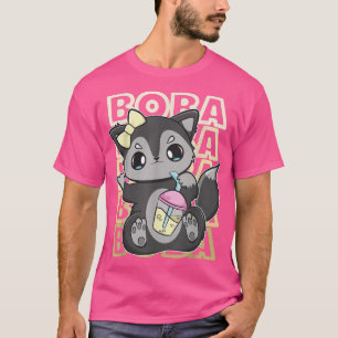 Camiseta Leite De Chá De Rapota Preta Cura Com Boba