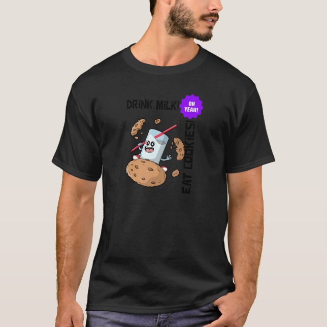 Camiseta Leite De comida E Cookies (Frente)