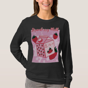 Camiseta Leite de Morango Japonês Retro 90 Anime Fruta Aes