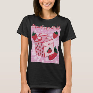 Camiseta Leite de Morango Japonês Retro 90 Anime Fruta Aes