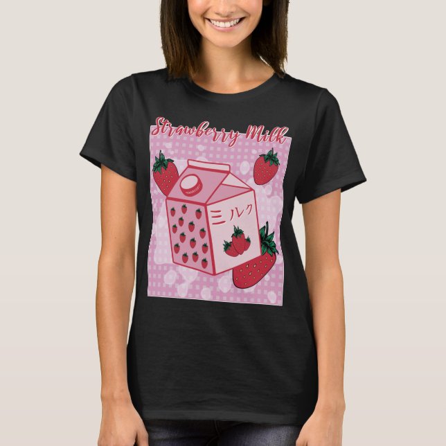 Camiseta Leite de Morango Japonês Retro 90 Anime Fruta Aes (Frente)