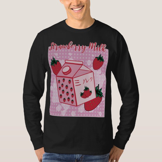 Camiseta Leite de Morango Japonês Retro 90 Anime Fruta Aes (Frente)
