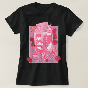 Camiseta Leite de Morango Kawaii Estética Japonesa