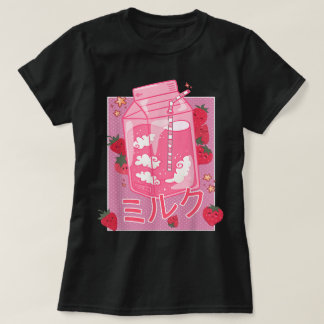 Camiseta Leite de Morango Kawaii Estética Japonesa