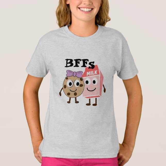 Camiseta Leite e biscoitos com chip de chocolate BFFS humor (Frente)