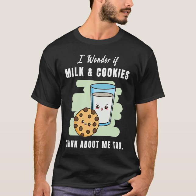 Camiseta Leite E Cookies Pensam Em Mim Gráfico De Comida (Frente)