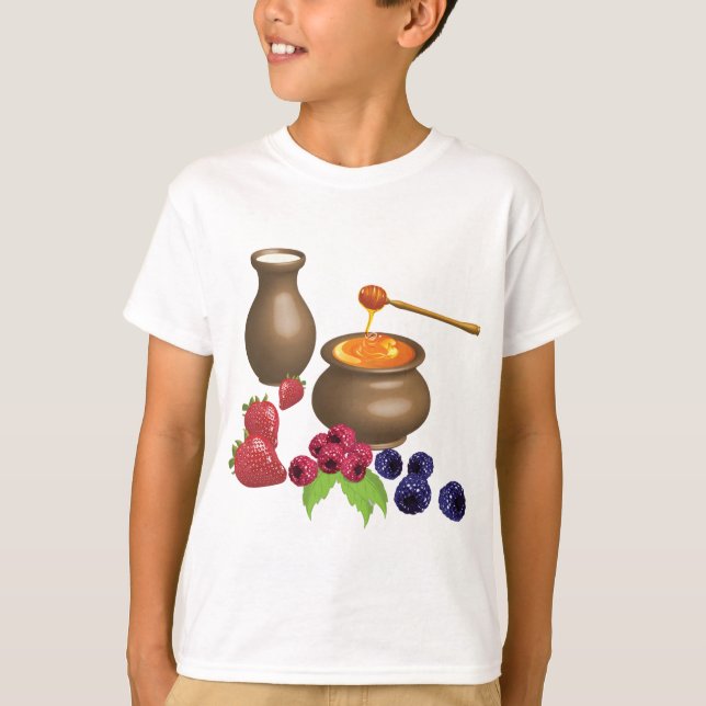 Camiseta Leite e Mel com Comida de Berries Russo (Frente)