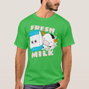 Camiseta Leite fresco Kawaii Cow Milk Bag Japão