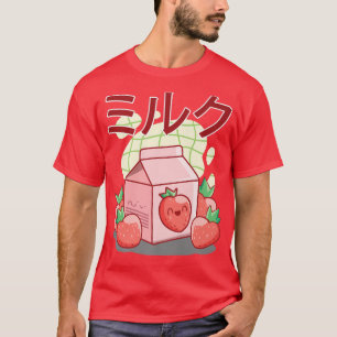 Camiseta Leite Funny Retro 90 Agita Kawaii Strawbe Japonês