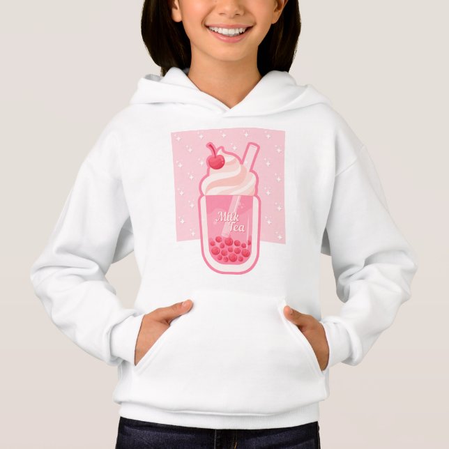 Camiseta Leite rosa estético Tea Hoodie 02 (Frente)