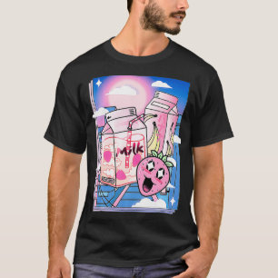 Camiseta Leite Rosa Japonês Shake estético Kawaii Strawber