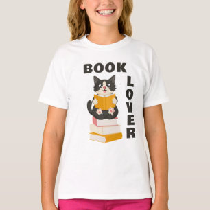 Camiseta Leitor de Gatos de Cartoons de Cueca de Volta à Es