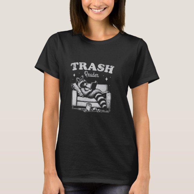 Camiseta Leitor de livros engraçado Racicoon Trash Reader P (Frente)