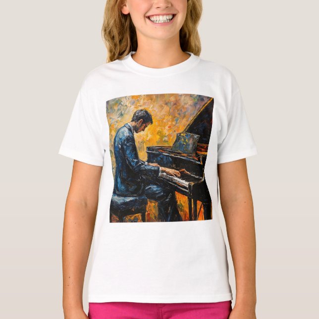 Camiseta Leitor de Piano - Pintura de Óleo (Frente)