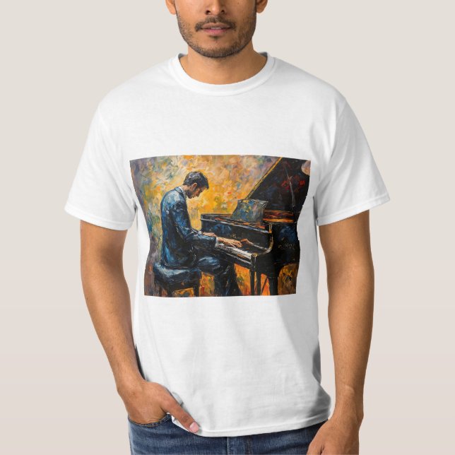 Camiseta Leitor de Piano - Pintura de Óleo (Frente)