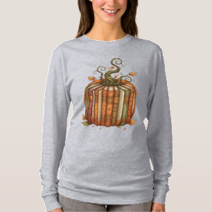 Camiseta Leitor de Pumpkin de Livro Único Autumn Long Sleev