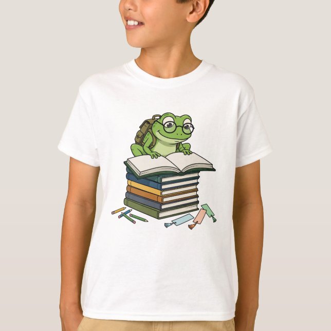 Camiseta Leitor de Sapo Fofo - Estudante Devorador de Livro (Frente)