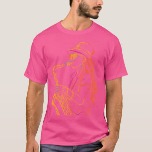 Camiseta Leitor Feminino Saxofone Desenhando Música Jazz