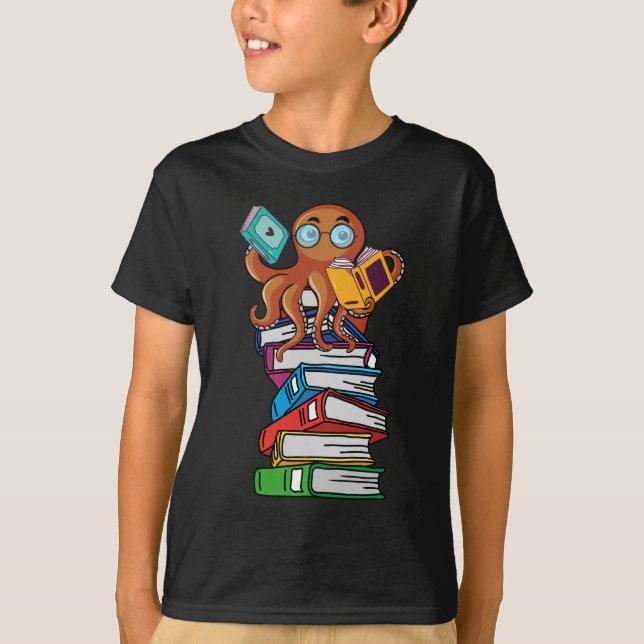 Camiseta Leitor Humor da Biblioteca de Octopus Leitura da B (Frente)