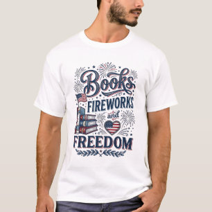 Camiseta Leitor Patriótico Livros Fogos de Artifíc