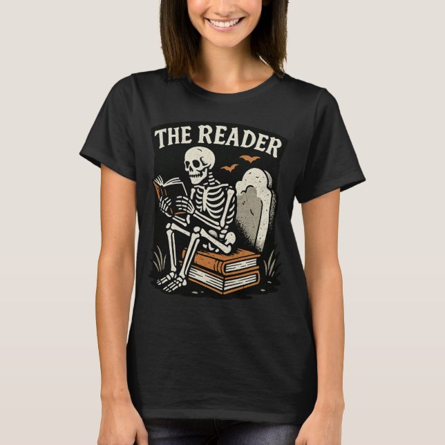 Camiseta Leitor | Skeleton Booklover Halloween (Frente)