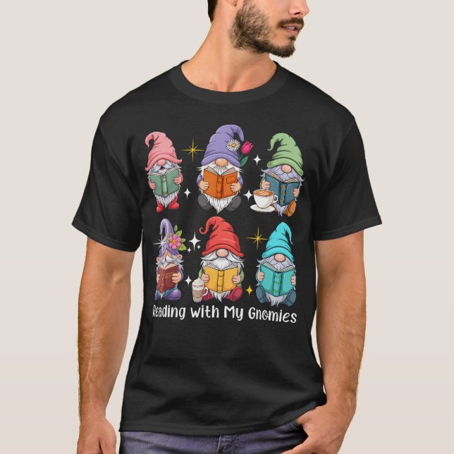 Camiseta Leitura Com Meu Grupo de Gnomos Gnomo Bibliotecári (Frente)
