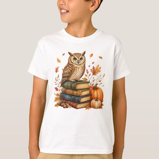 Camiseta Leitura Coruja Outono Halloween  (Frente)