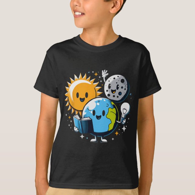 Camiseta Leitura da Terra Lua Sol Funny Total Solar Ecli (Frente)