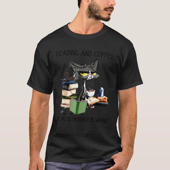Camiseta Leitura De Gato E Café Porque O Assassinato Está E (Frente)