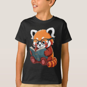 Camiseta Leitura de livro panda vermelho leitor animal fofo