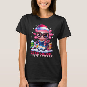 Camiseta Leitura de Natal Axolote Rosa Kawaii Livro Amor Ax