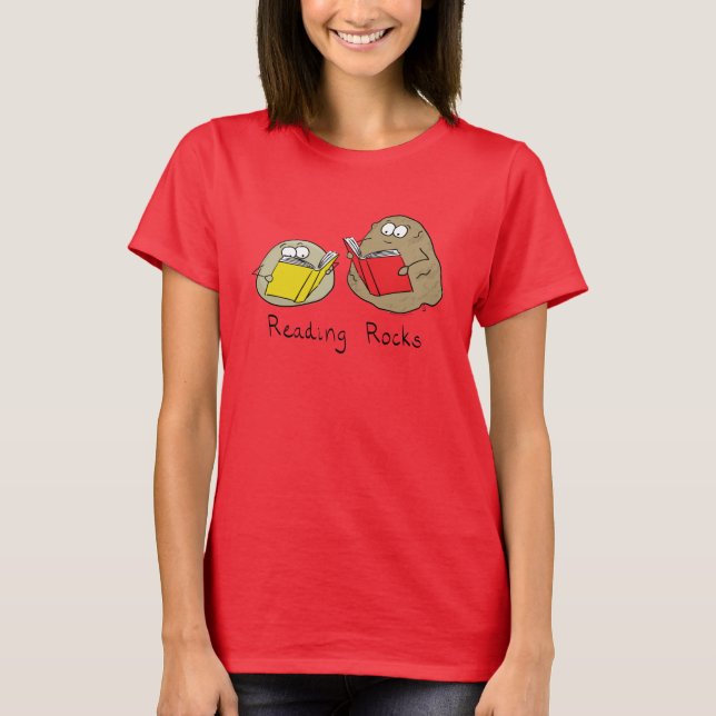 Camiseta Leitura de Rochas Livro Engraçado Camisa-T feminin (Frente)