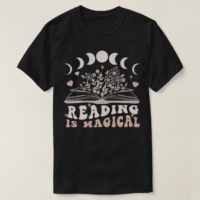 Camiseta Leitura É Lua Magnética Fases De Flor Selvagem Cel (Frente do Design)