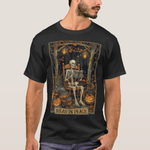 Camiseta Leitura Engraçada Em Paz Skeleton Halloween Leia B