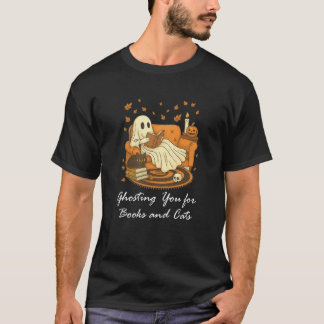 Camiseta Leitura Fantasma Livro Outono Gato Preto Assombran