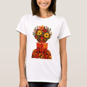 Camiseta Leitura Floral Afro Mulher Mind Grow Soul SVG PNG 