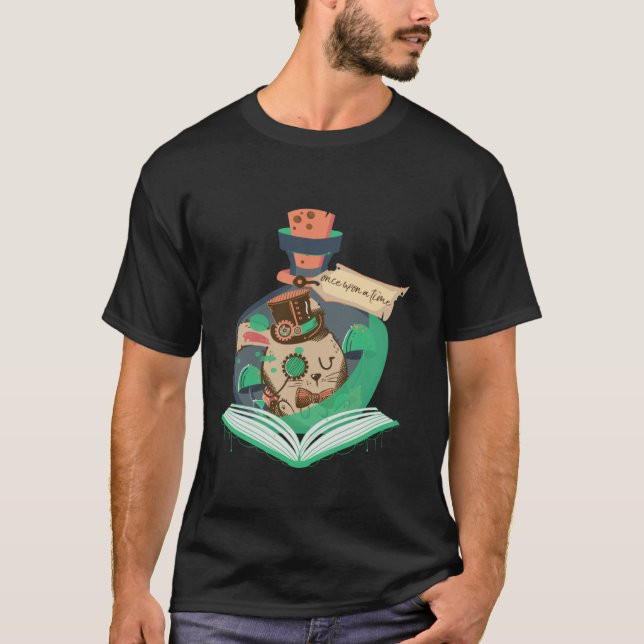 Camiseta Leitura Gráfica Coelho Magnético Steampunk Magica (Frente)