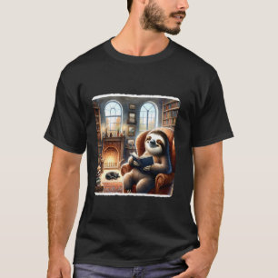 Camiseta Leitura Lenta Numa Biblioteca Cozinha Com Um Gato.