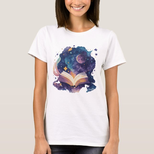 Camiseta Leitura Mágica No Livro Noturno Da Aquarela (Frente)