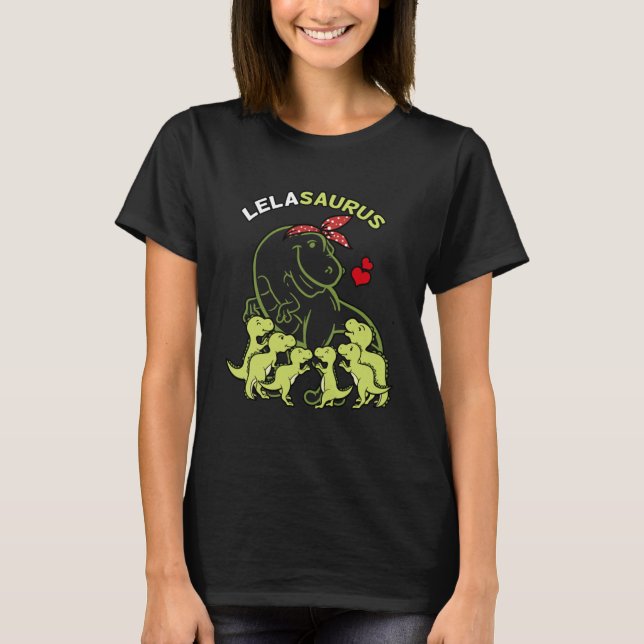 Camiseta Lelasaurus Lela 6 Crianças Dinossauro Dia da Mãe (Frente)
