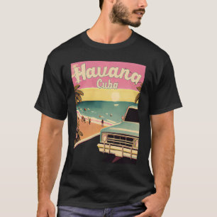 Camiseta Lembrança da Vacação Retro na Praia de Havana Cuba
