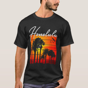 Camiseta Lembrança de Férias em Honolulu Havaí Pôr do Sol d