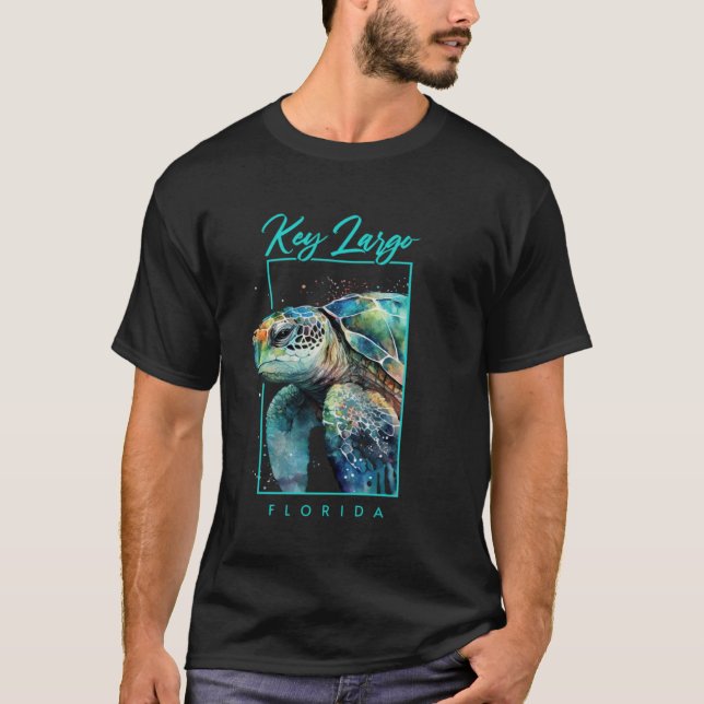 Camiseta Lembranças de Key Largo Flórida Aquarela Tartaruga (Frente)