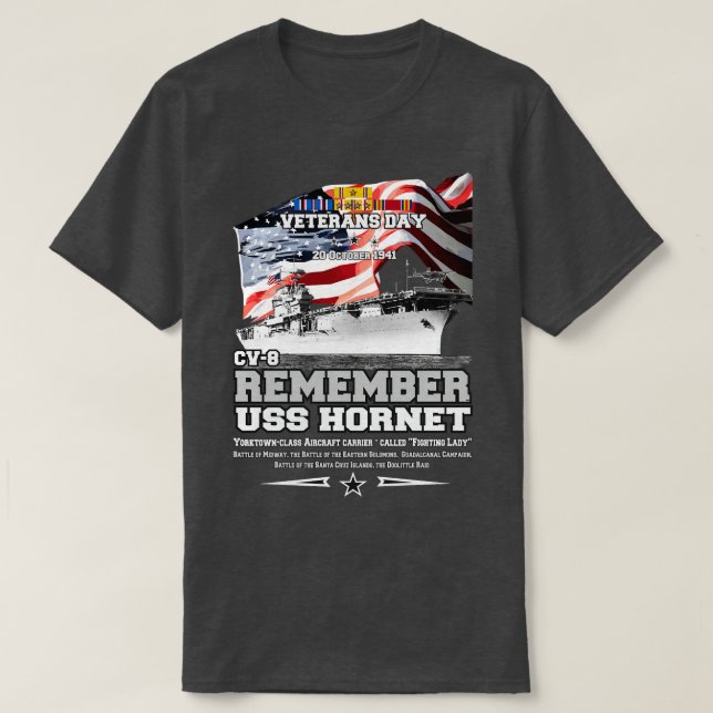 Camiseta LEMBRE-SE da transportadora aérea USS Hornet CV8 (Frente do Design)
