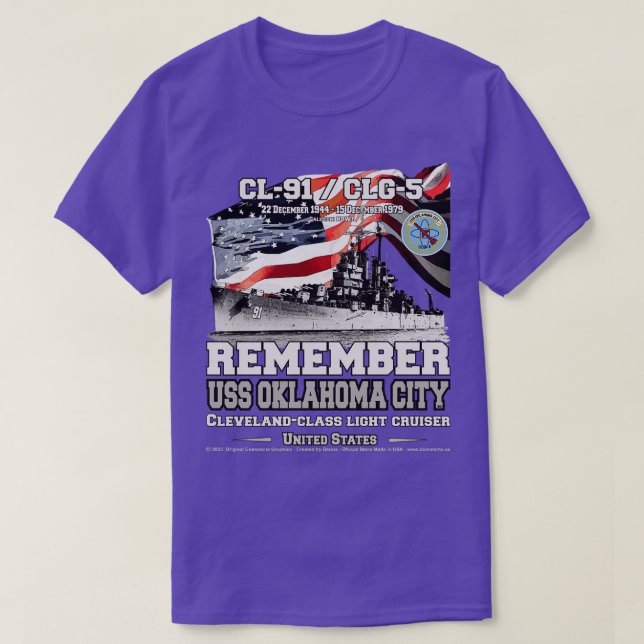 Camiseta Lembre-se da USS Oklahoma City CL91 US Marinho cru (Frente do Design)