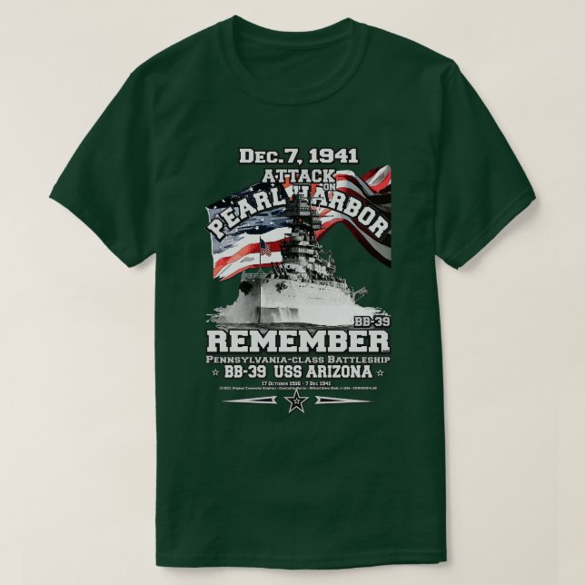 Camiseta LEMBRE-SE de Pearl Harbor USS ARIZONA BB39 (Frente do Design)